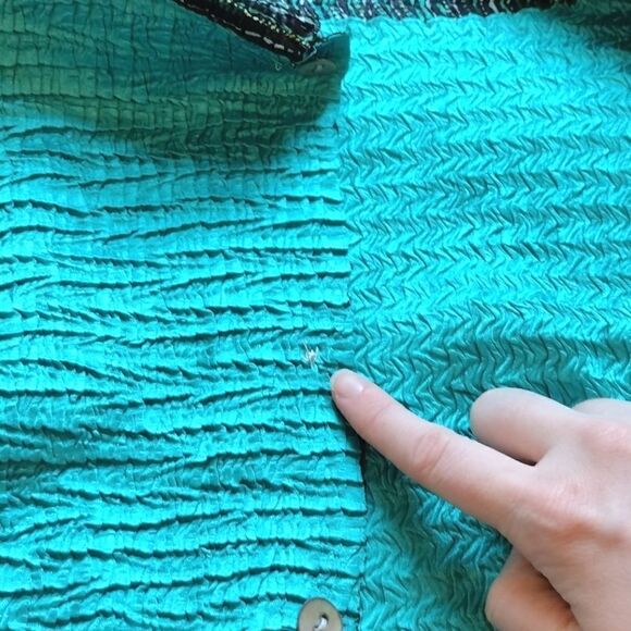 Women's Stretchy Popcorn Texture Reversible Tank & Button up Jacket Dark Teal - Picture 8 of 12